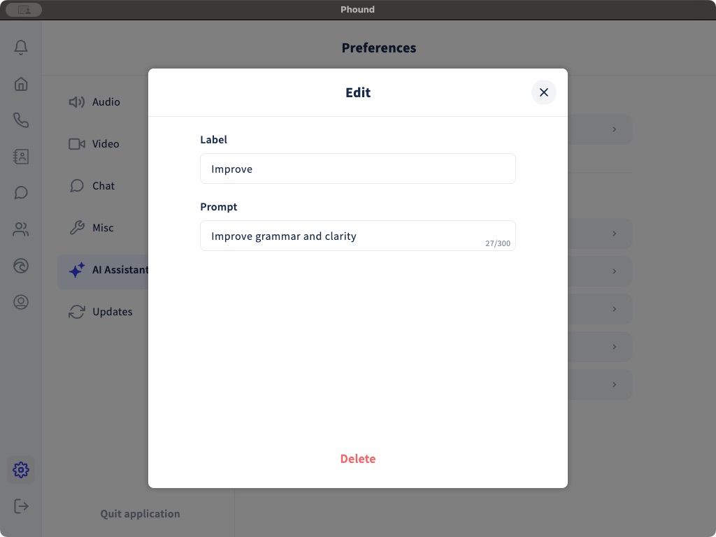 Editing the Improve chat assistant action