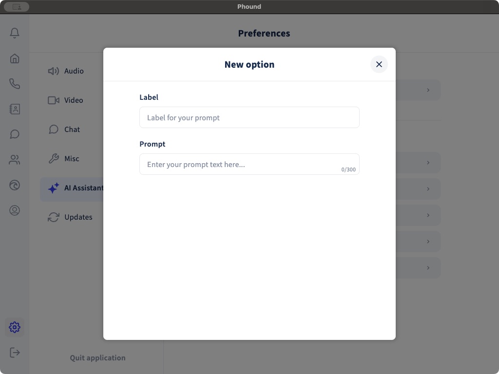 The form for creating a new Chat assistant action