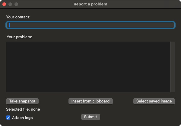 The Report a problem form in the Phound desktop app