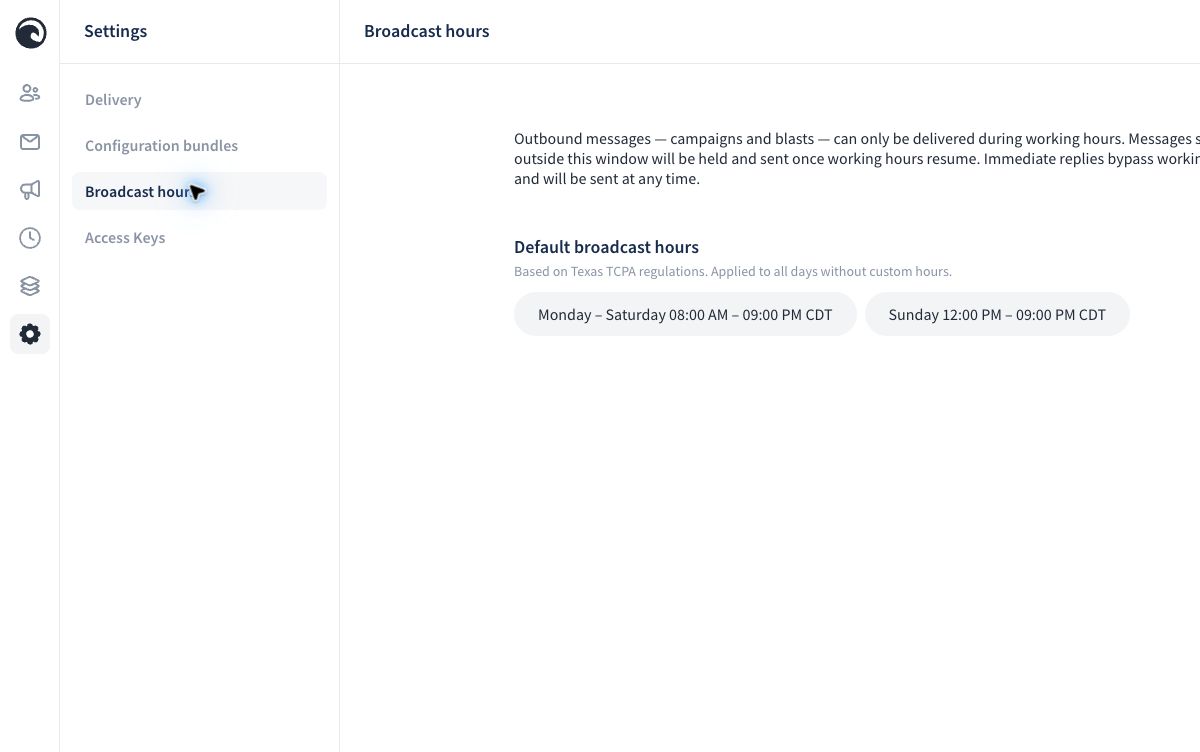 The Broadcast hours settings in Phound Wave
