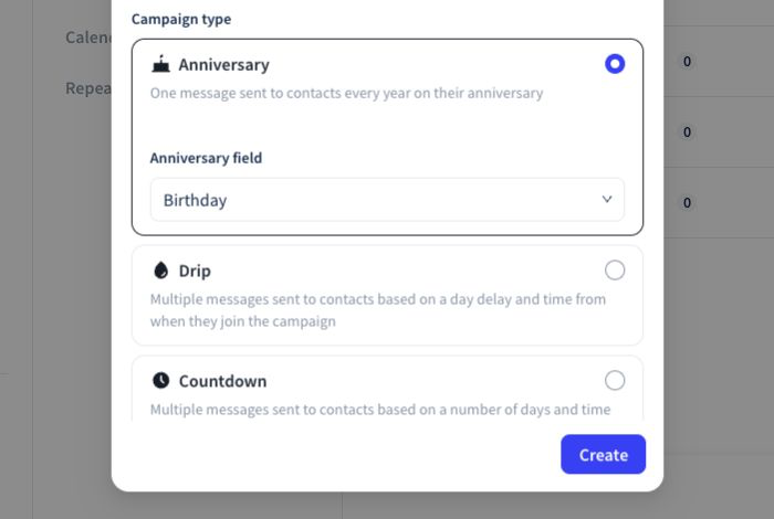 Click or tap to enlarge The five campaign types available when creating a Wave campaign