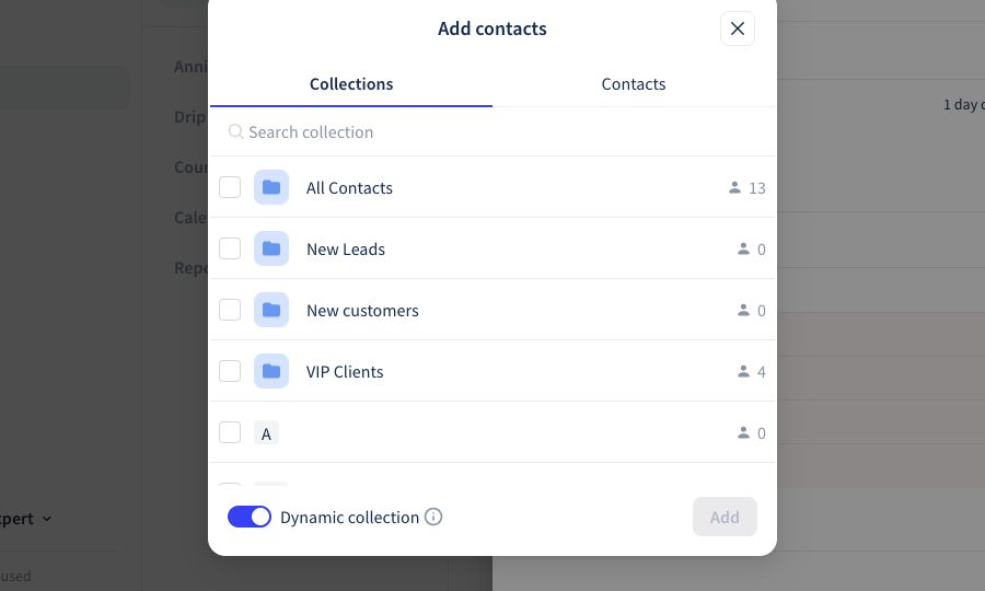 The Wave collection selector with Dynamic collection enabled